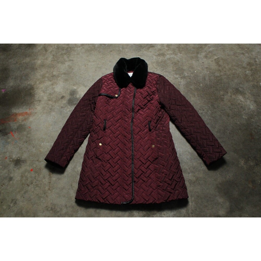 Cole Haan Signature Quilted Coat with Removable Faux Fur Collar - M